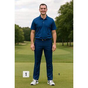 Greg Norman Tasso Elba Mens 5 Iron Flat Front Golf Pants 38W X 32L Blue Poly